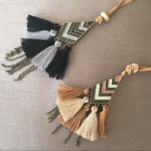 Antique Gold Multi Tassel Chain Leather Necklace NWT